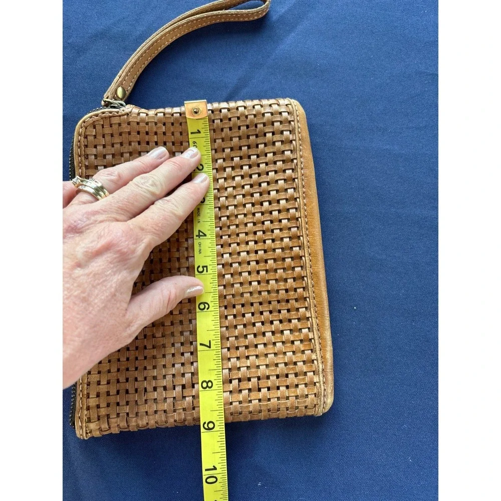 Patricia Nash Tan Woven Leather Wristlet Pouch Clutch Bag Wallet Boho